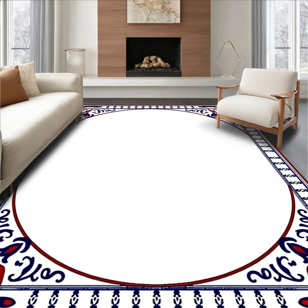Classic Crimson Blue Floral Corner Rug