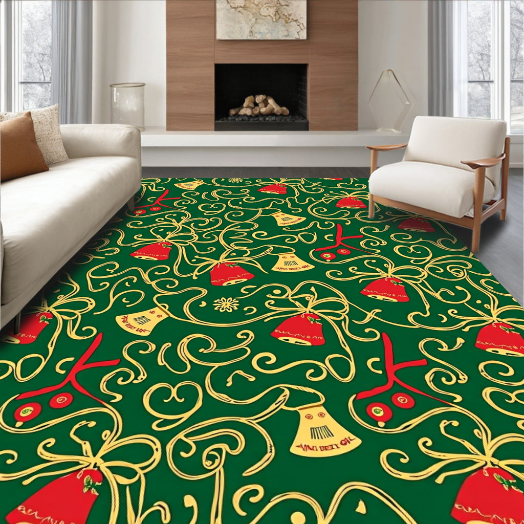 Red Yellow Bell Garland Swirl Rug