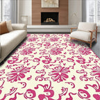 Fuchsia Floral SwirlsCream Area Rug