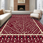 Crimson Geometric Overlay Cream Border Rug
