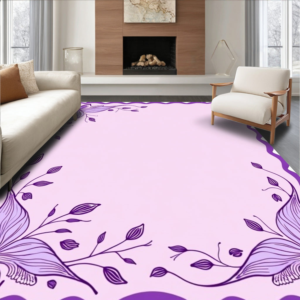 Purple Floral Vine Border Rug