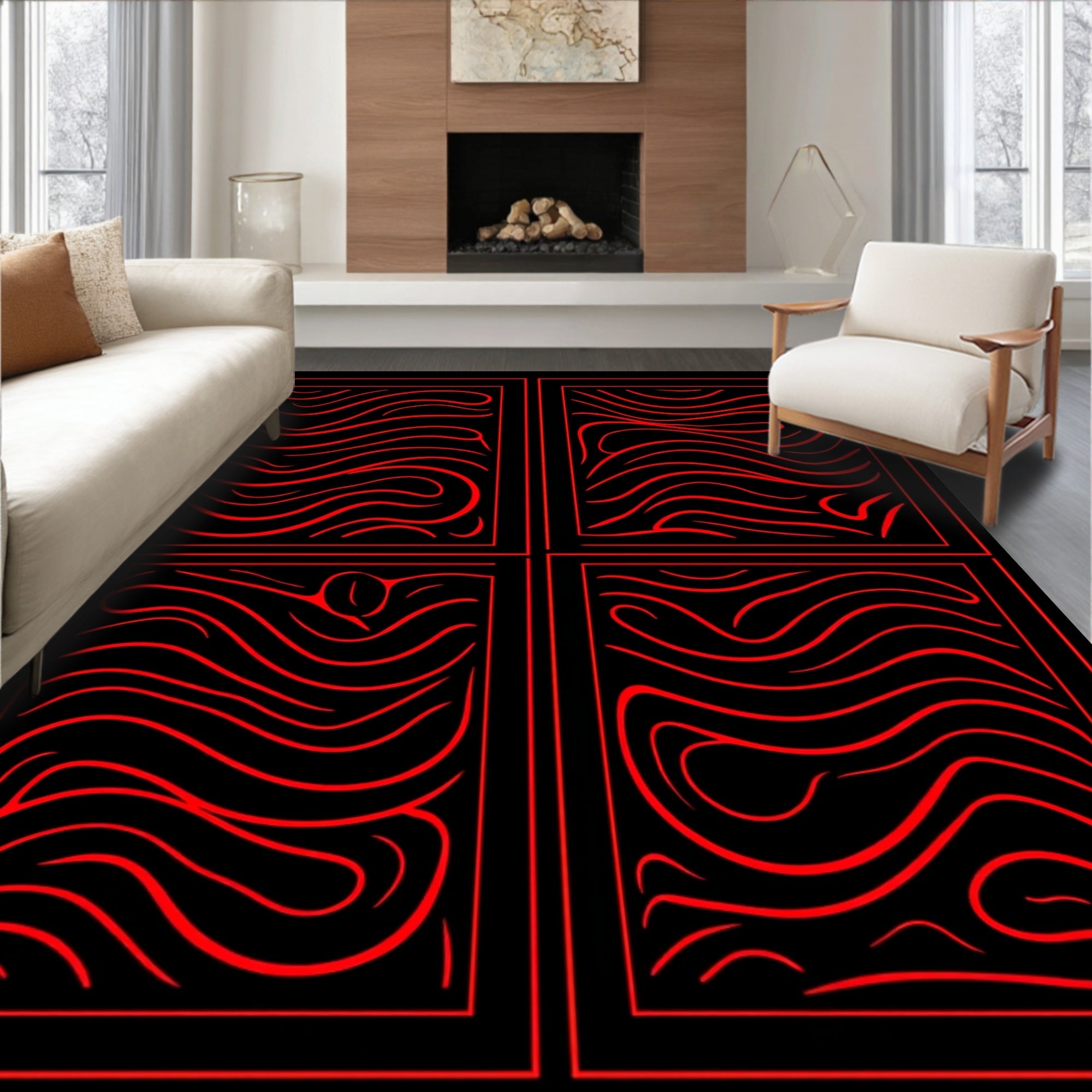 Bold Red Wavy Lines Quad Rug