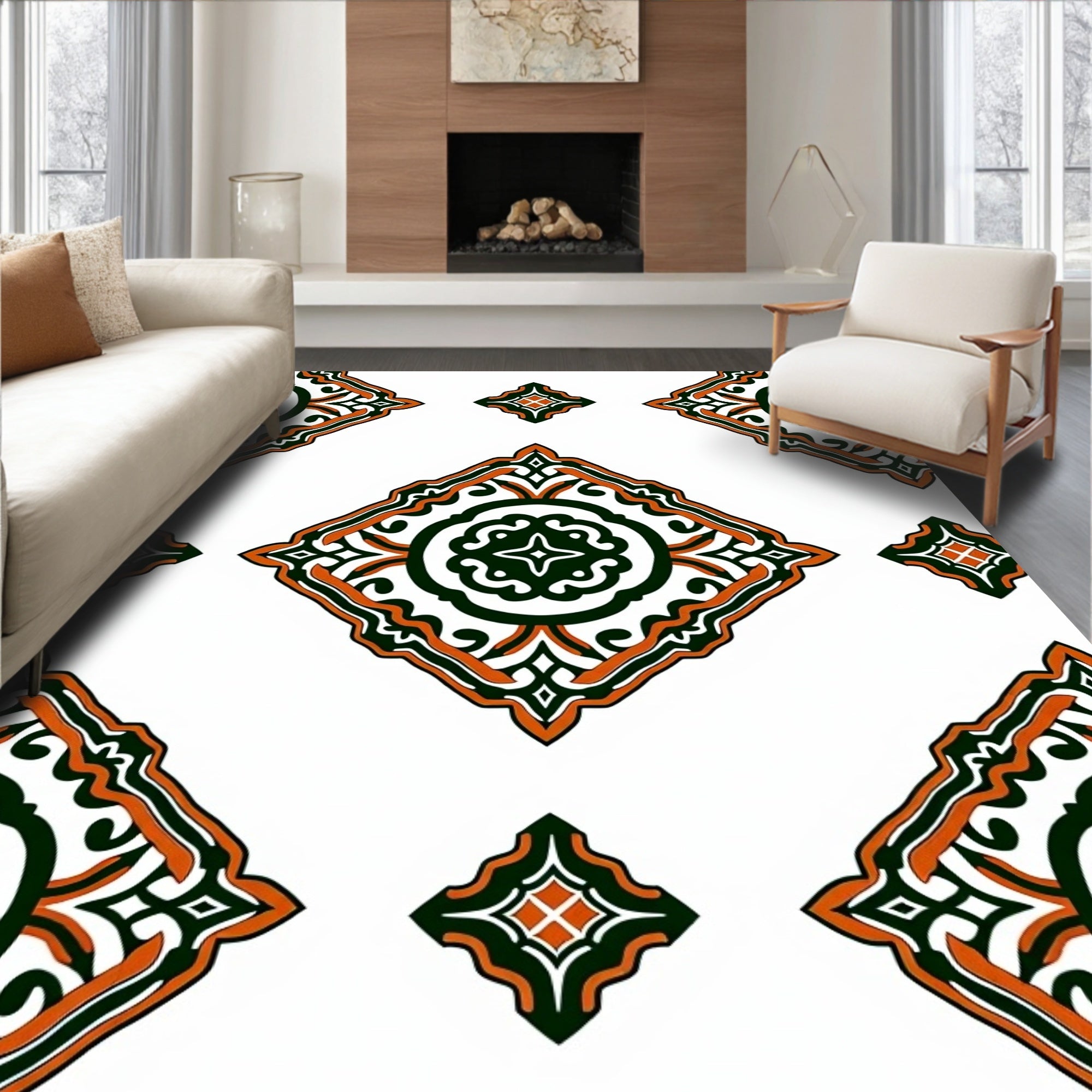 Emerald Orange Filigree Diamond Medallion Rug