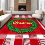 Red Gingham Christmas Wreath Rug
