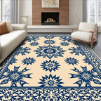 Navy Blue Floral Medallion Border Runner Rug
