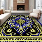 Vibrant Blue Yellow Intricate Medallion Rug