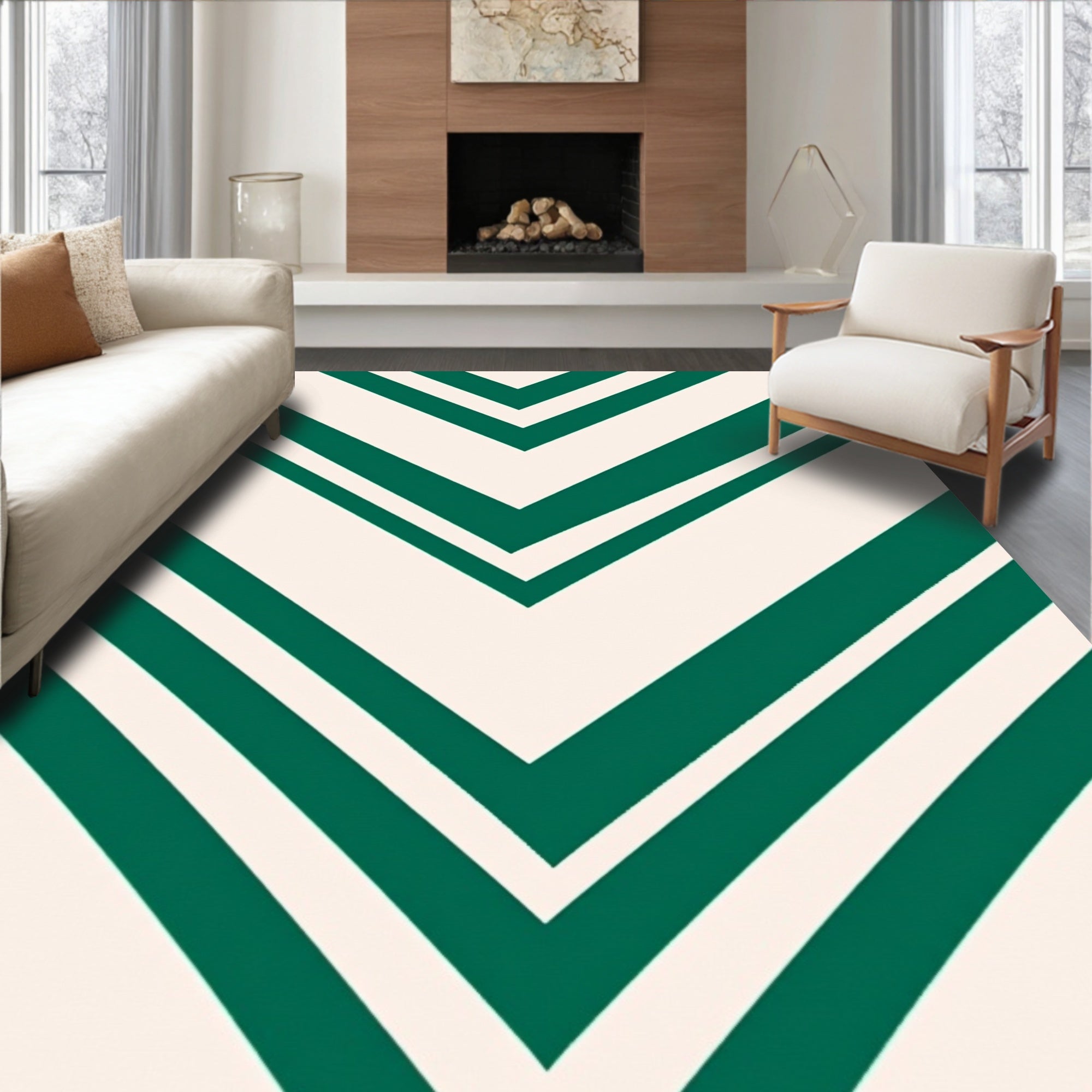 Emerald Green Chevron Lines Rug
