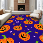 Happy Orange Pumpkin Stars Background Rug