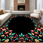 Coral Teal Gold Floral Frame Rug