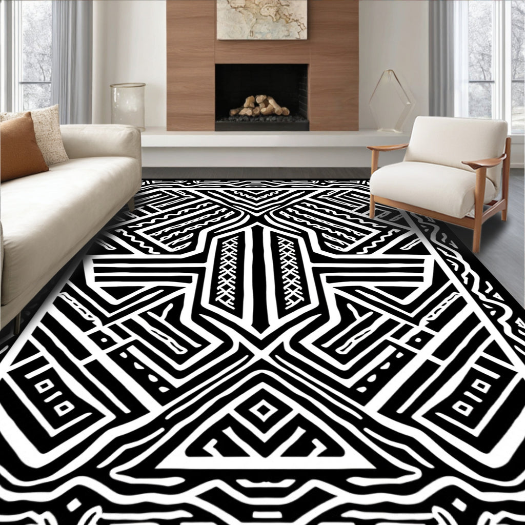 Bold Black White Linear Illusion Rug