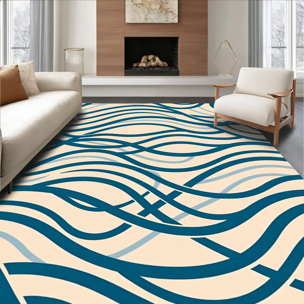 Teal Blue Intertwined Wave Rug