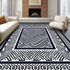 Bold Navy Geometric Labyrinth Border Rug