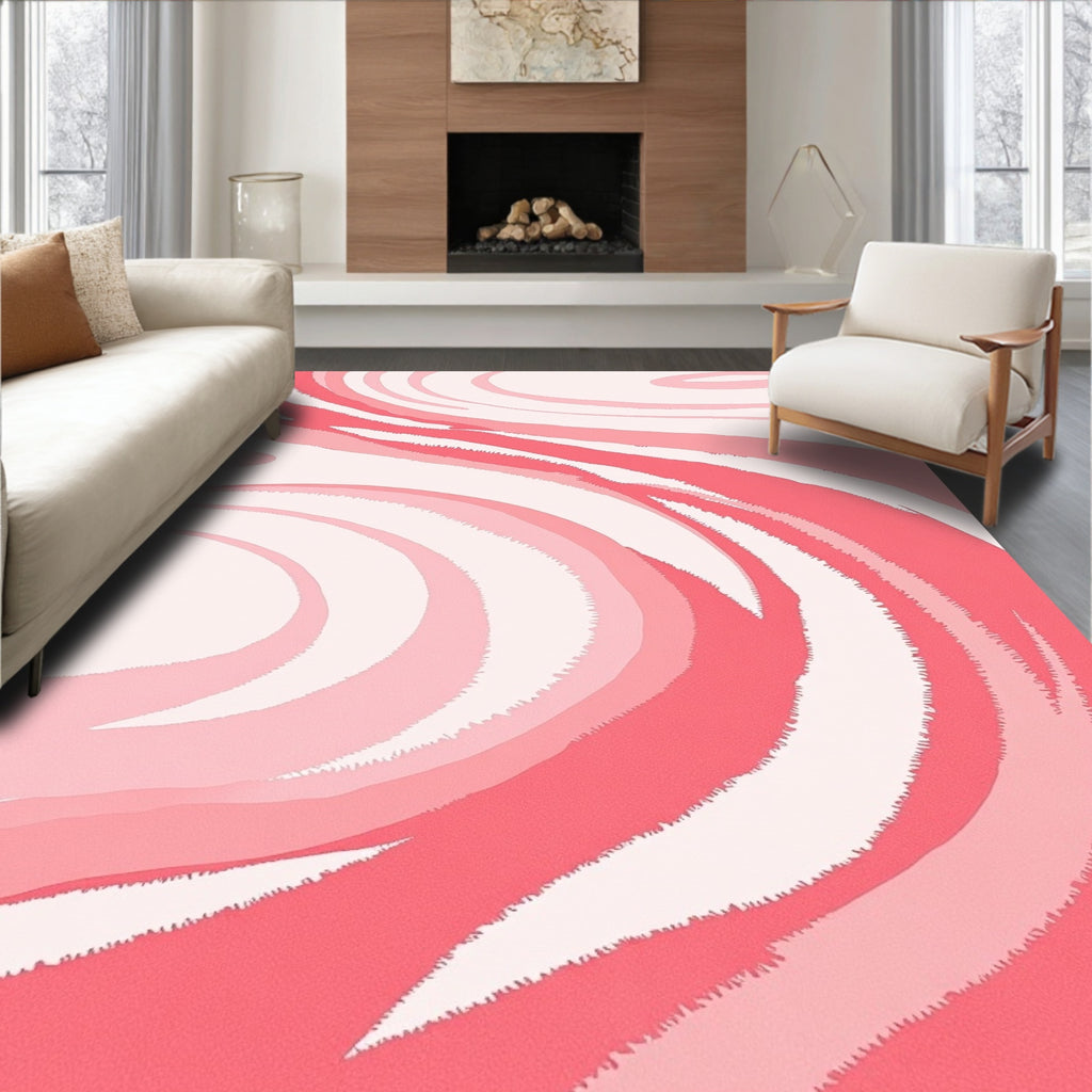 Coral Pink Swirl Abstract Rug