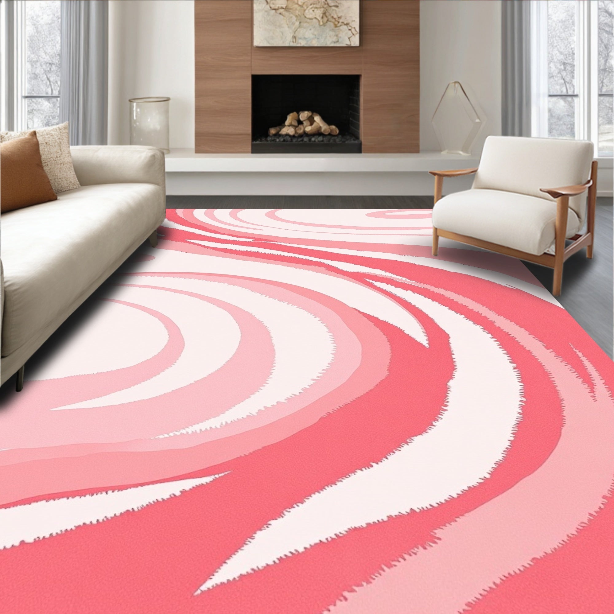 Coral Pink Swirl Abstract Rug