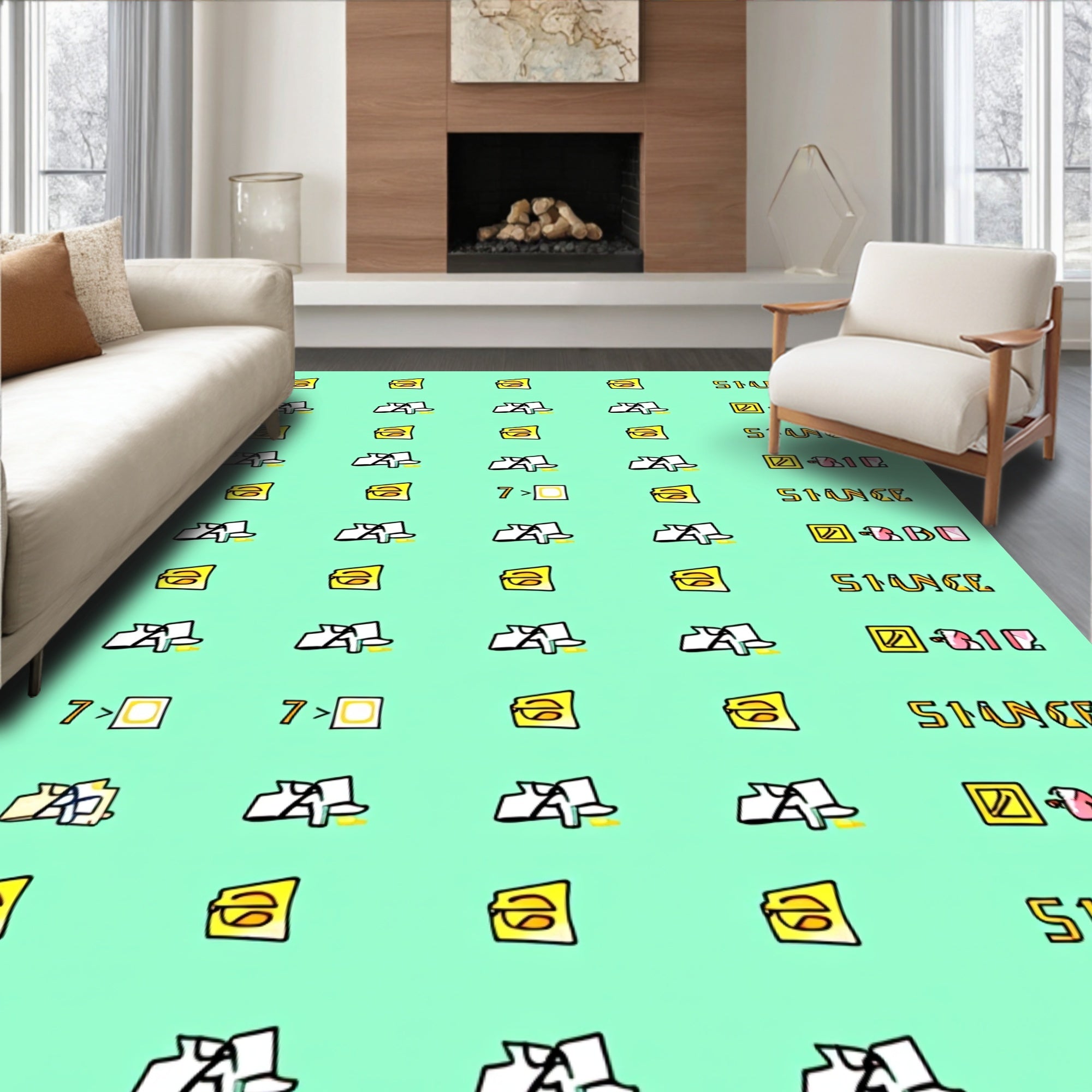 Yellow and white quirky graphic design Rug