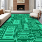 Futuristic Circuit Board Emerald Rug