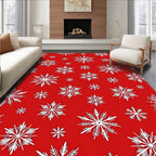White Snowflakes Red Holiday Rug