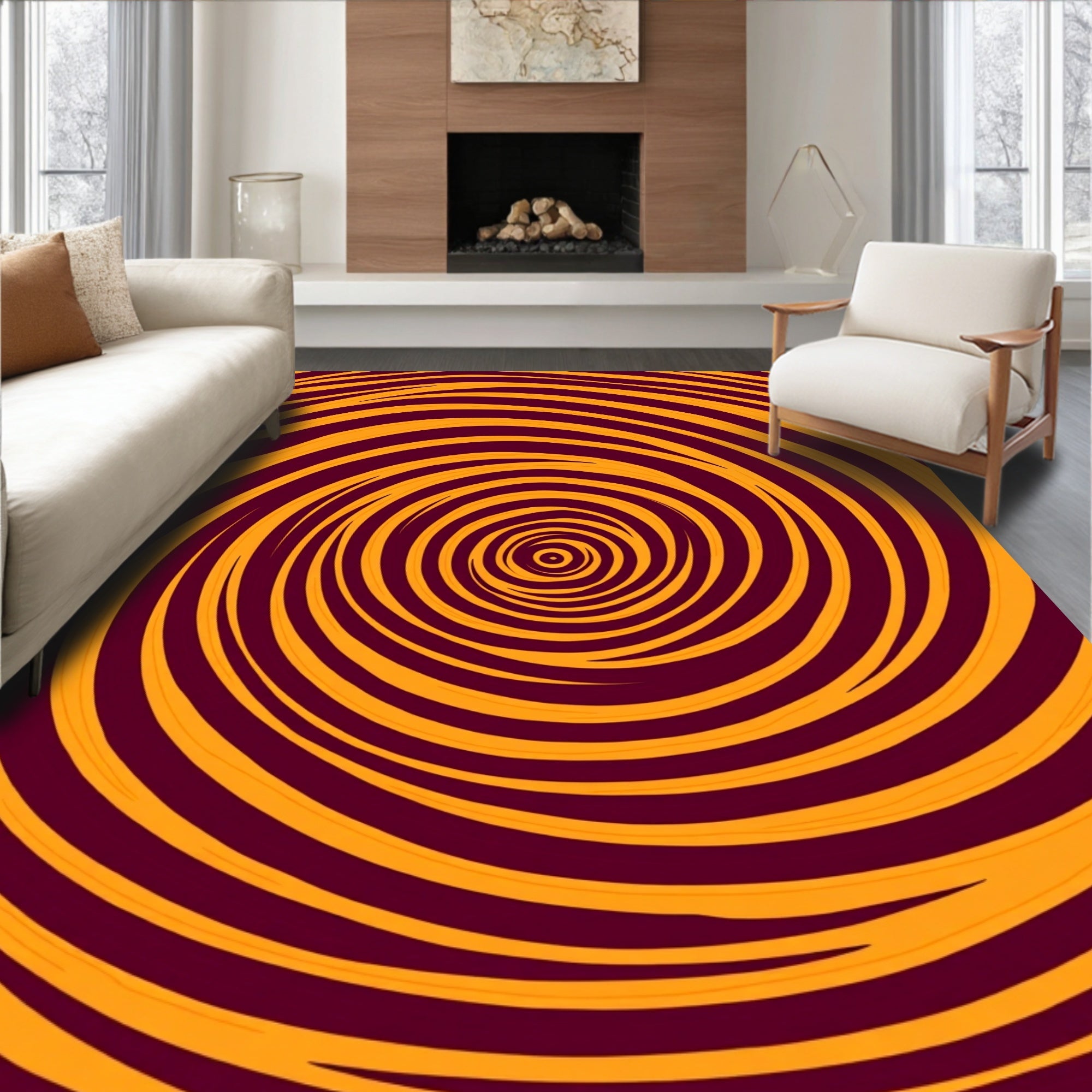 Crimson and Gold Swirl Rug