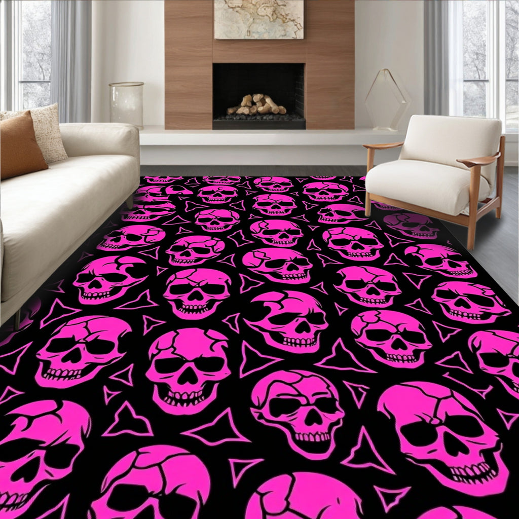 Hot Pink Skull Black Triangle Statement Rug