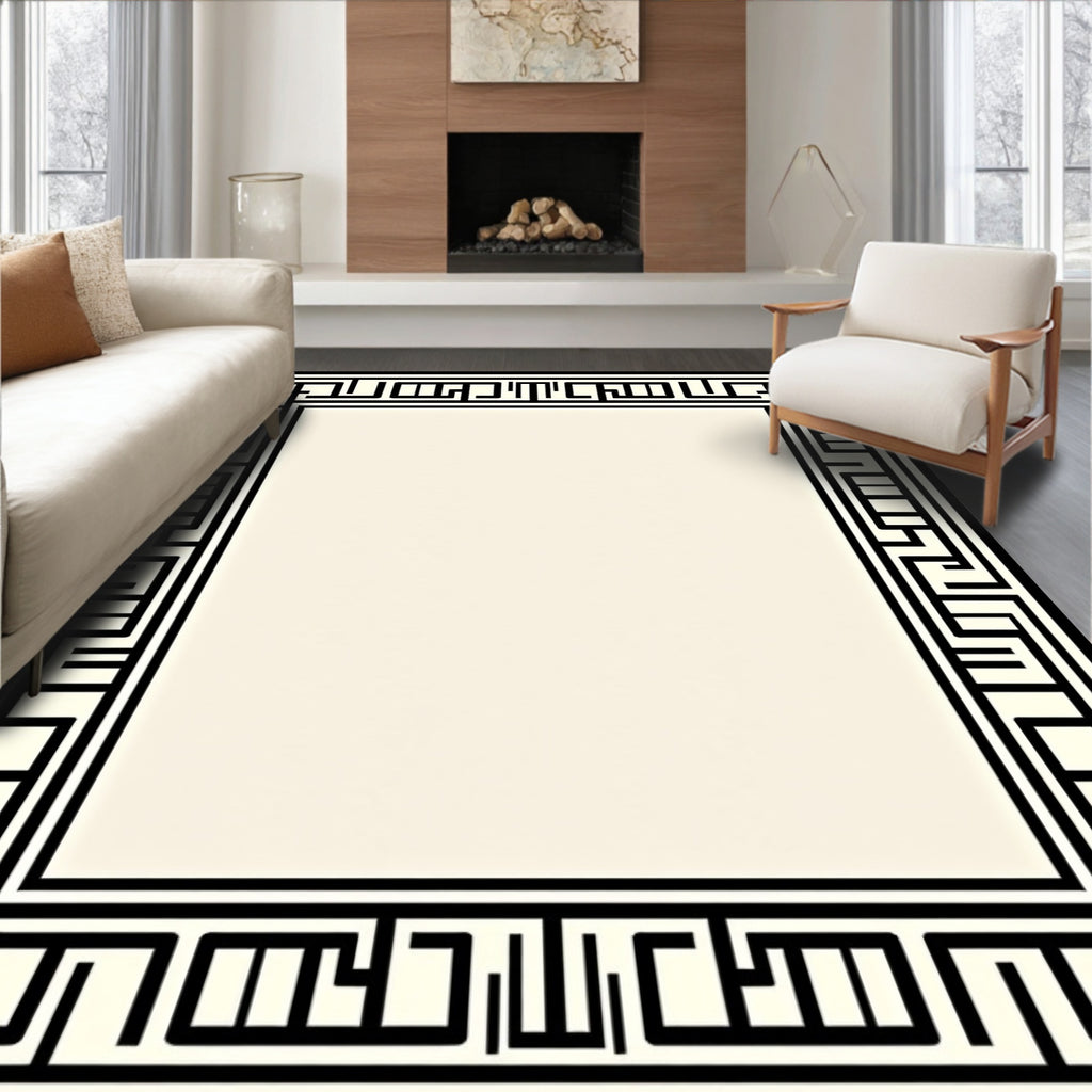 Black Ivory Geometric Frame Rug