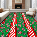 Green Red And White Abstract Shapes Rug