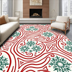 Crimson Green Snowflake Swirls Rug
