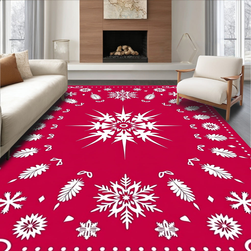 Crimson Snowflake Medallion Border Rug