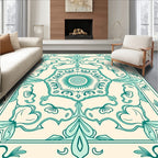 Aqua Floral Medallion Border Rug
