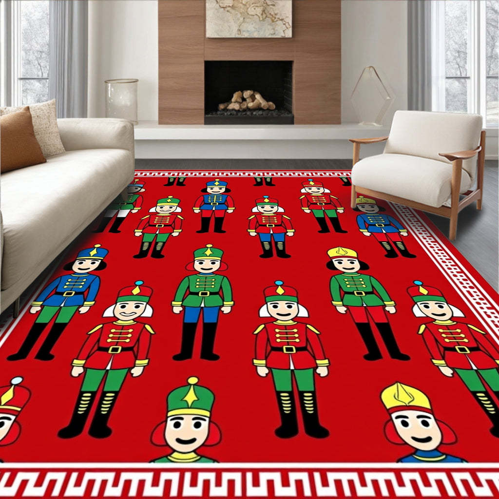 Cheery Nutcracker Soldier Red Cream Rug