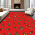 Red And Gold Tropical Floral Scallop Rug