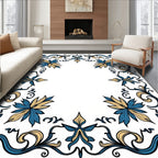 Elegant Teal Gold Floral Filigree Border Rug