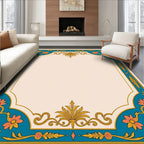 Teal Coral Gold Floral Medallion Border Rug