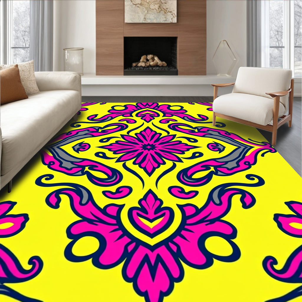 Vibrant Pink Floral Damask Jewel Tone Rug