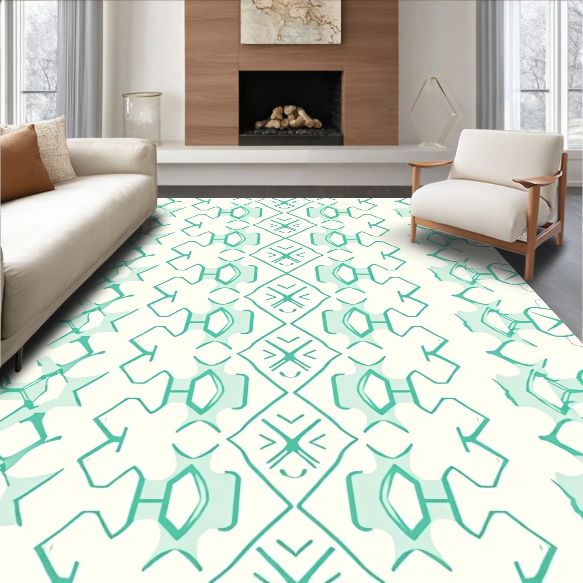 Teal Geometric Diamond Stripe Rug