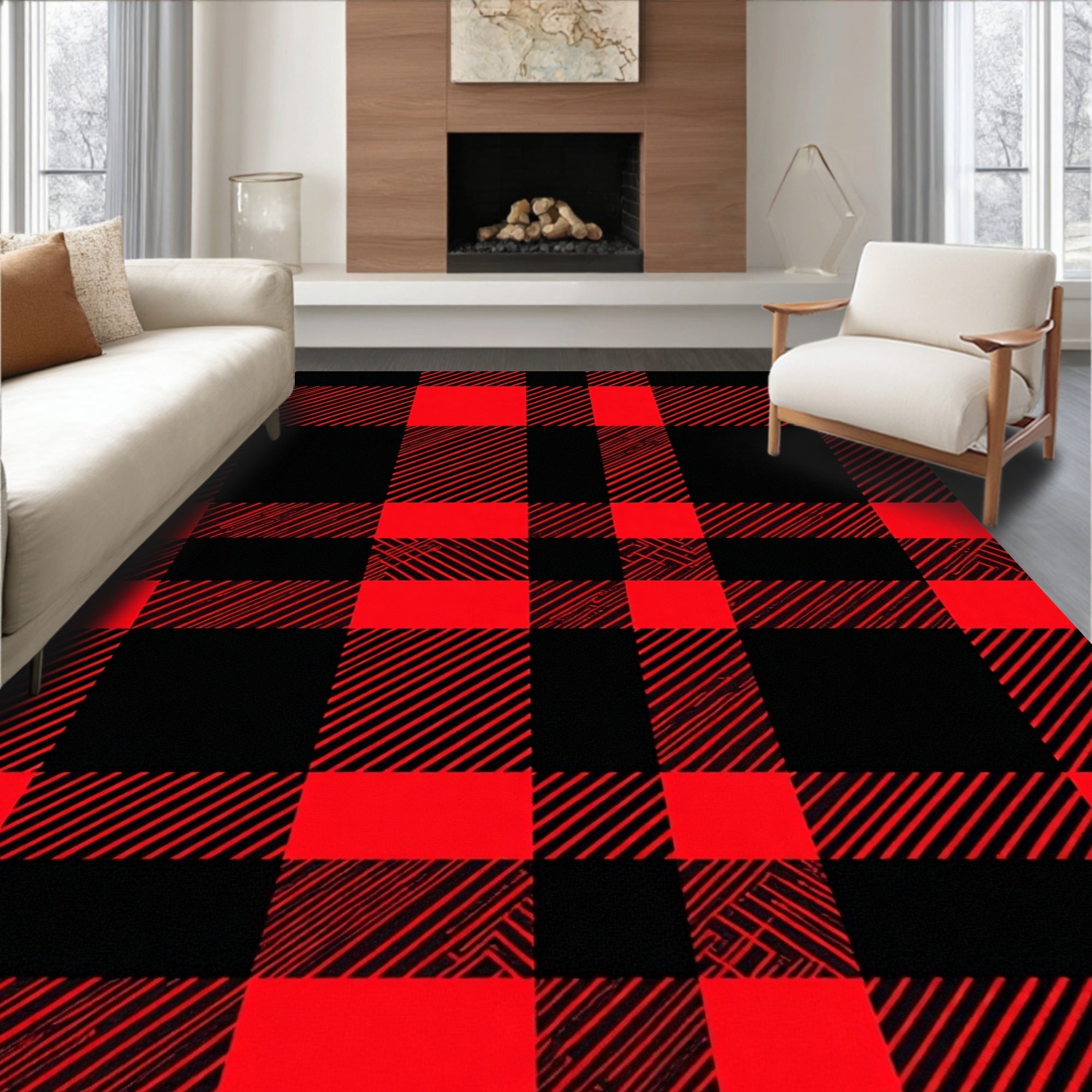 Crimson Black Lumberjack Check Rug