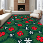 Green Red Floral Snowflake Arrangement Rug