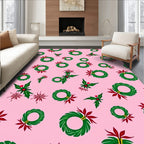 Festive Green Wreath Holly Red Bows Rug