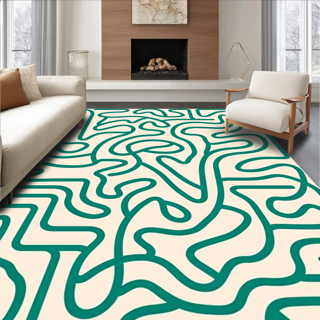 Creme Green Labyrinth Maze Rug