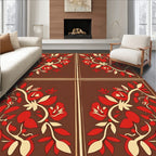 Brown Red Floral Vine Corner Arrangement Rug