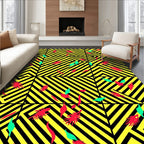 Bold Yellow Black Geometric Foliage Rug