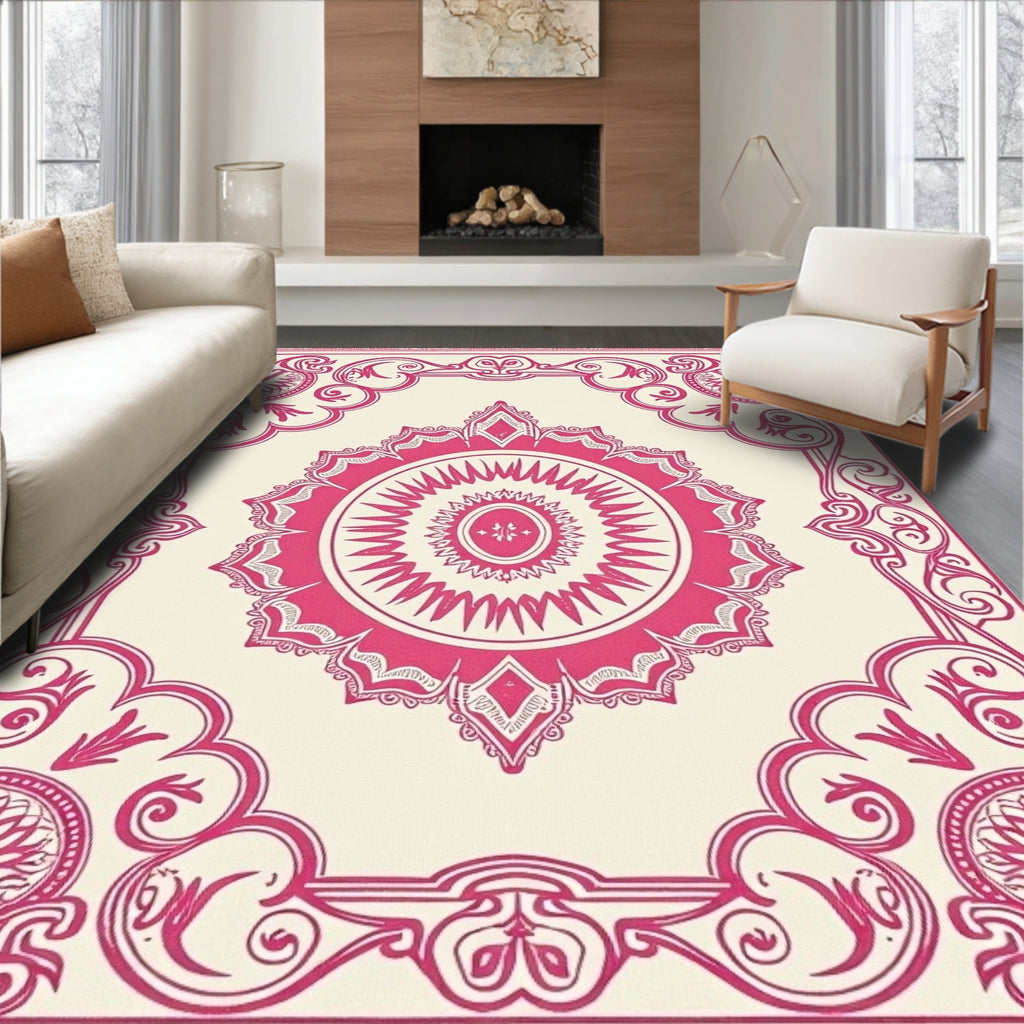 Vibrant Magenta Mandala Burst Rug