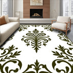 Dark Green Floral Scrollwork Border Rug