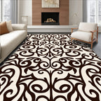 Dark Brown Colonial Scrollwork Ivory Rug