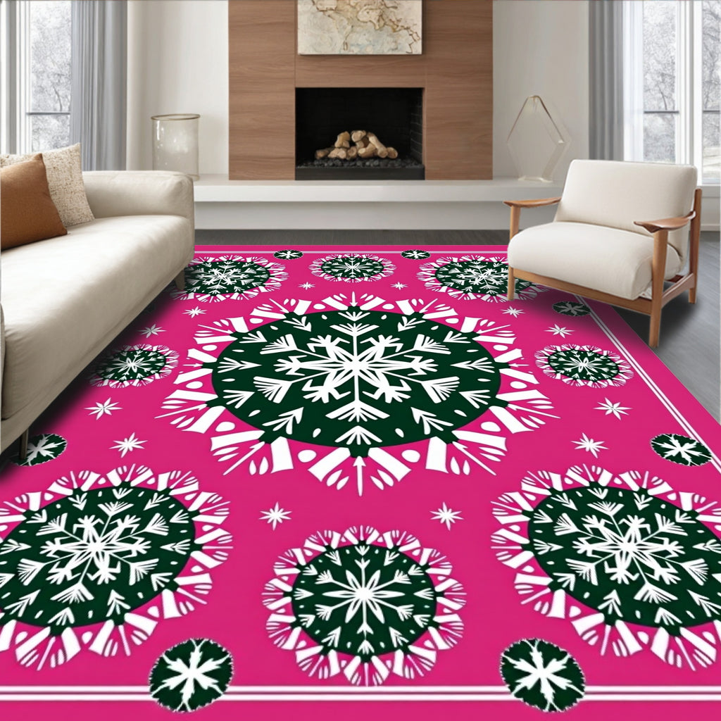 Pink Snowflakes Mandala Rug