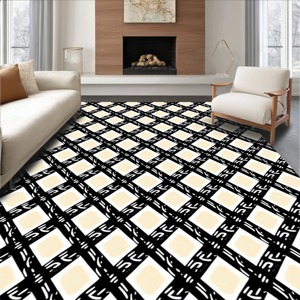 Black White Diamond Lattice Rug