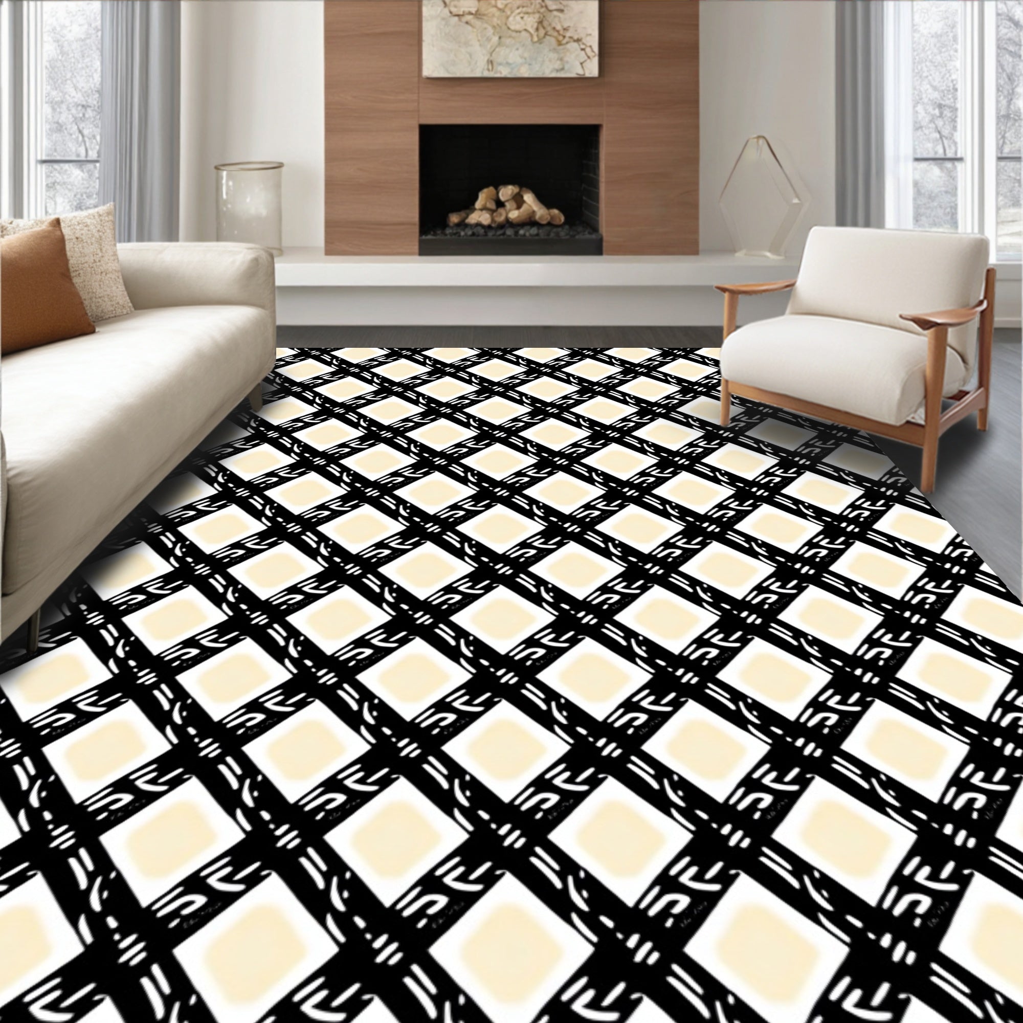 Black White Diamond Lattice Rug
