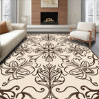 Brown Floral Damask Scrolling Vine Rug