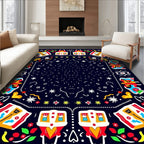 Colorful Folk Art Village Scene Rug