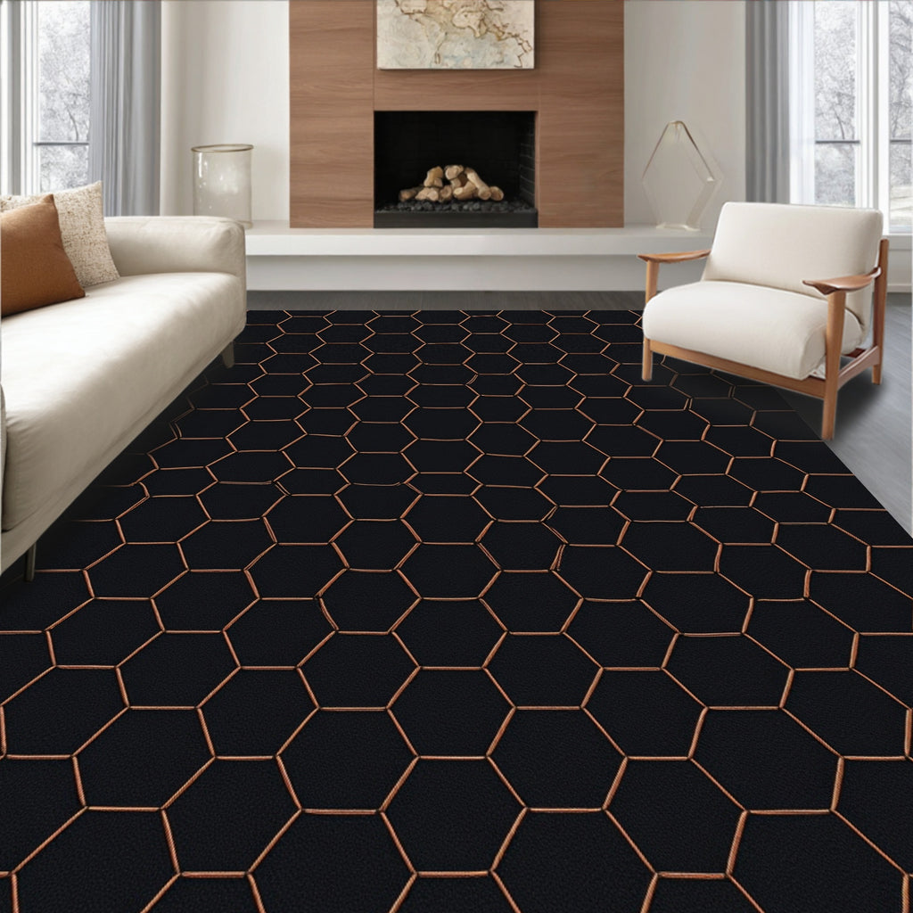 Dark Hexagon Copper Net Rug
