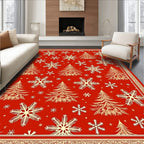 Crimson Snowflakes Fir Tree Border Rug